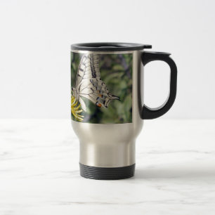 Caneca Térmica Borboleta Preta e Branca na Flor Amarela