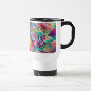 Caneca Térmica Borboleta Psicodélica Colorida e Flores
