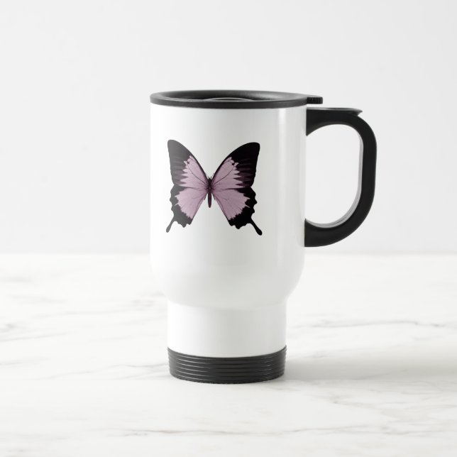 Caneca Térmica Borboleta Rosa Grande e Preta - Personalize (Direita)