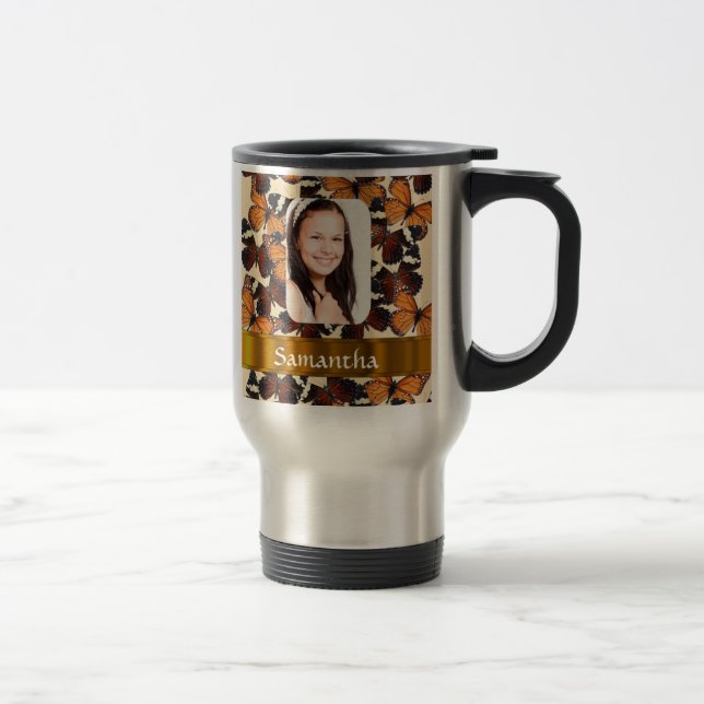 Caneca Térmica Borboletas castanhas, modelo de foto (Direita)