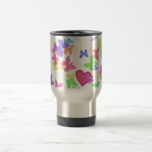 Caneca Térmica borboletas coloridas e corações amorosos
