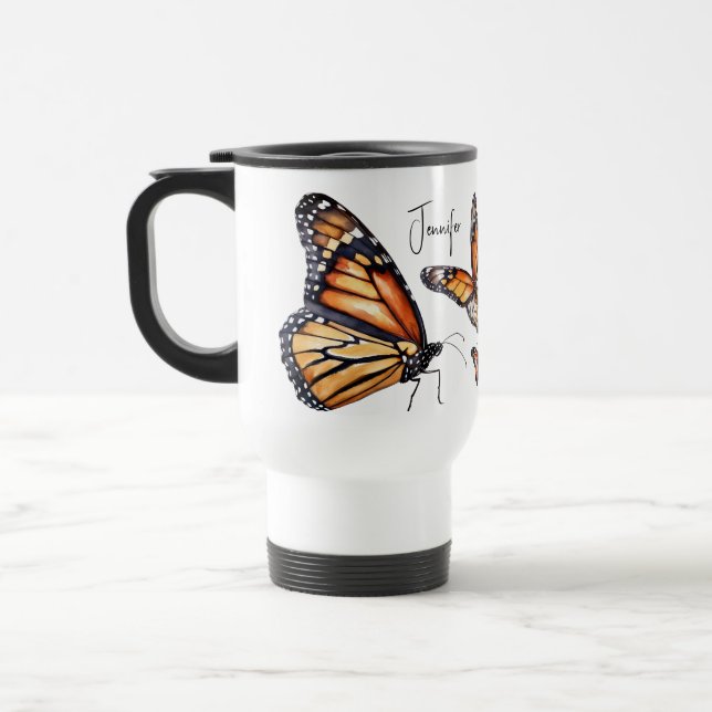 Caneca Térmica Borboletas de laranja e preto (Esquerda)