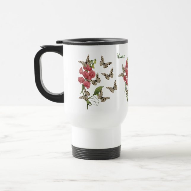 Caneca Térmica Borboletas E Flor De Ervilha Doce (Esquerda)