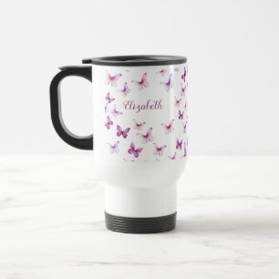 Caneca Térmica Borboletas Rosa Bonito Nome Personalizado