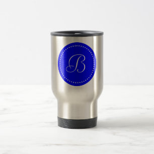 Caneca Térmica Borda do Ponto Branco/Azul redondo do monograma