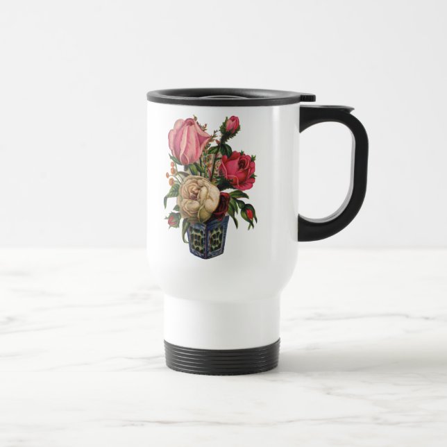 Caneca Térmica bouquet de rosas florais vitorianas rosas (Direita)
