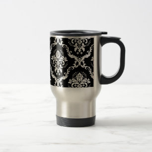 Caneca Térmica Branco elegante no damasco preto