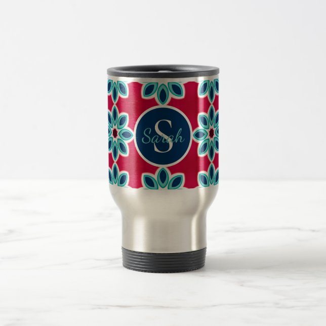 Caneca Térmica Bright Red and Blue Modern Geometric Personalised (Centro)
