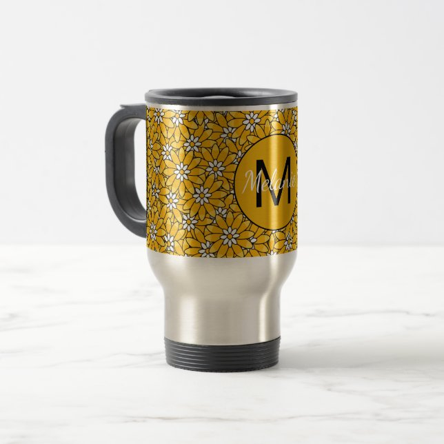 Caneca Térmica Bright Yellow Floral Pattern Personalised (Frente Esquerda)