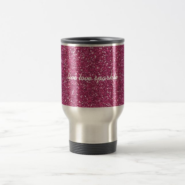 Caneca Térmica Brilhante rosa com citação de Sparkle de amor ao v (Centro)