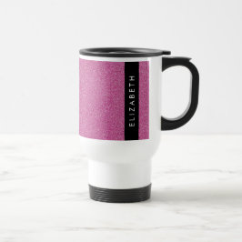 Caneca Térmica Brilhante Rosa, Fundo Glitter, Seu Nome