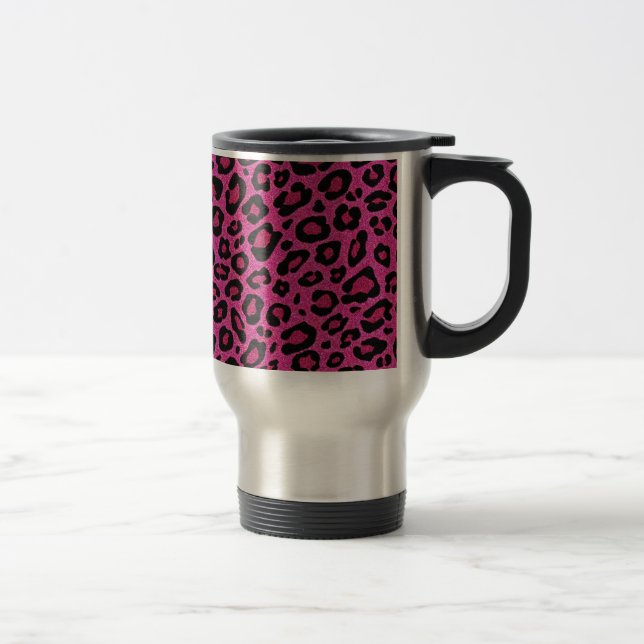 Caneca Térmica Brilho brilhante rosa-quente da pele do leopardo (Direita)