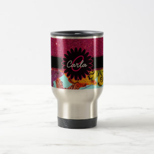 Caneca Térmica Brilho cor-de-rosa e monograma colorido da