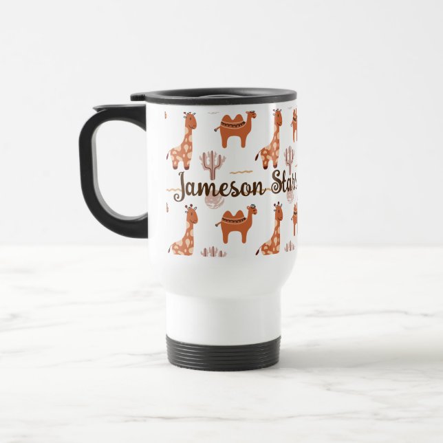 Caneca Térmica Brinquedo branco castanho Cactus Camel Llama (Esquerda)