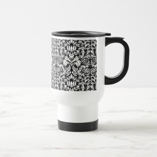 Caneca Térmica Brocado de Renda Damasco Preto e Branco Vintage (Direita)