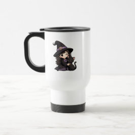 Caneca Térmica Bruxa fofa e gato preto fazem doces ou travessuras