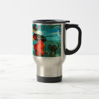 Caneca Térmica Bruxa Voadora e Gato Preto no Halloween