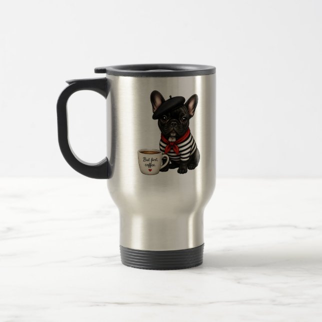 Caneca Térmica Bulldog Francês com café (Esquerda)