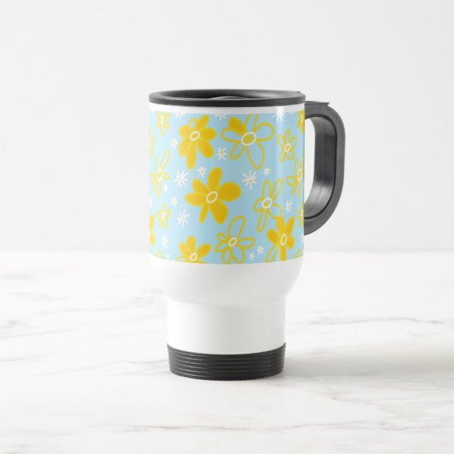 Caneca Térmica Buquê de Flor, Margarida do Céu Amarelo Branco (Frente Esquerda)