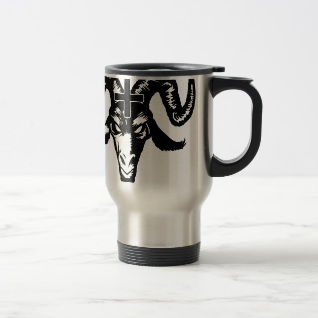 Caneca Térmica Cabeça satânica da cabra com cruz (preto) (Direita)