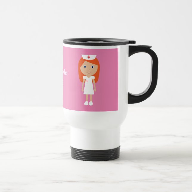 Caneca Térmica Cabelo vermelho da enfermeira bonito dos desenhos (Direita)
