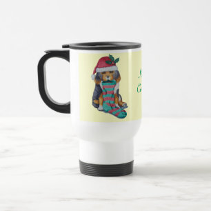 Caneca Térmica cachorrinho preto e marrom bonitinho vestido de na