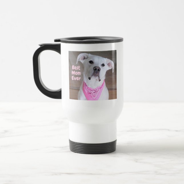 Caneca Térmica Cachorro Branco Bonito Vestindo Scarf Rosa Melhor  (Esquerda)