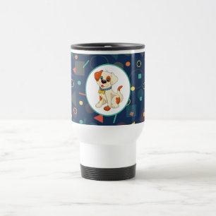 Caneca Térmica Cachorro de Desenho Animado Fofo em Padrão Azul Ma