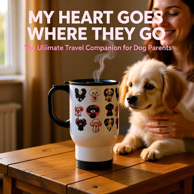 Caneca Térmica Cachorro do Poodle do namorados | amantes de cães  (Cute Valentine Poodle Dogs Pattern – Heart Puppy Travel Mug)