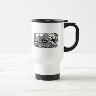 Caneca Térmica Cachorro executando ilustração vitoriana antiga de
