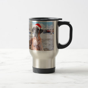 Caneca Térmica Cachorro Great Dane Fofo Sentado Na Neve Chapéu De