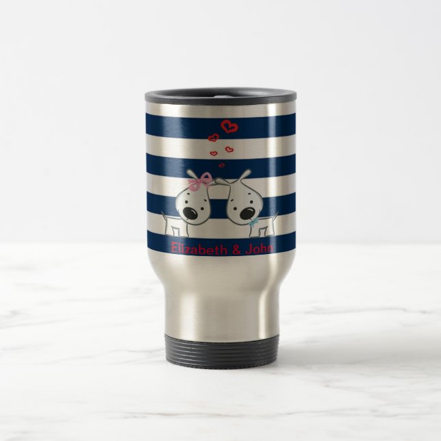 Caneca Térmica Cachorros Adoráveis Apaixonados em Striped-Persona (Centro)