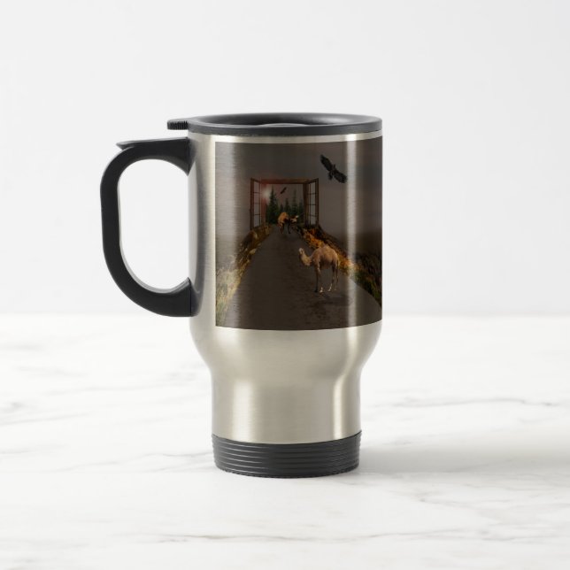 Caneca Térmica Camelos Caminhando Até A Terra Das Maravilhas, (Esquerda)