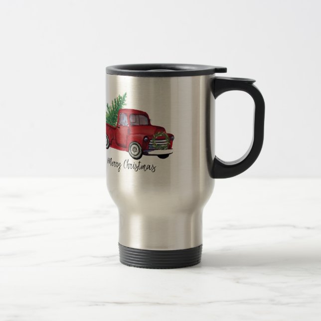Caneca Térmica Caminhão do vermelho da aguarela do Natal da casa (Direita)