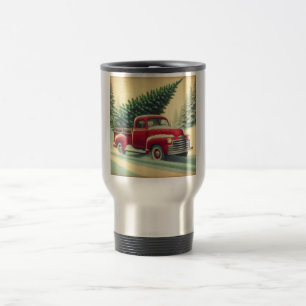 Caneca Térmica Caminhão vermelho-da-safra com árvore de Natal