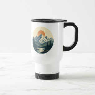 Caneca Térmica Camiseta de aventura vintage pôr do sol da montanh