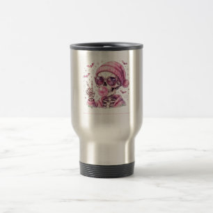Caneca Térmica Camiseta Rosa de Esqueleto de Halloween. Bubblegum