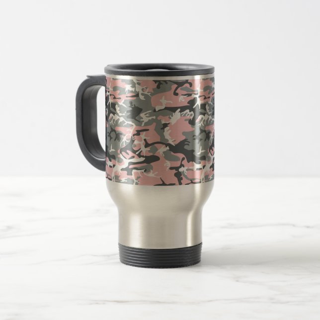 Caneca Térmica Camuflagem rosa e Cinza, Militar, Exército (Frente Esquerda)