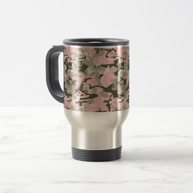 Caneca Térmica Camuflagem rosa e verde, Militares, Exército (Frente Esquerda)