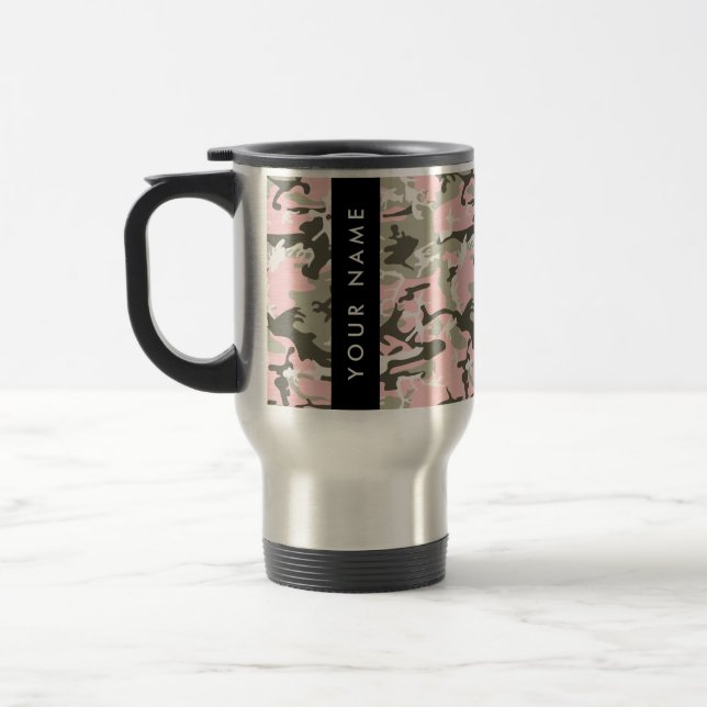 Caneca Térmica Camuflagem Rosa e Verde Personalize seu nome (Esquerda)