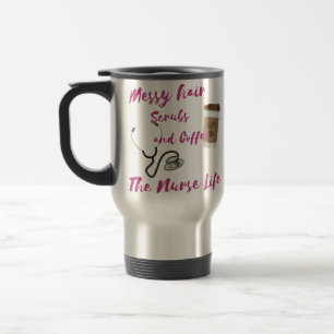 Caneca Térmica Caneca: O cabelo desarrumado, esfrega e café. Uma