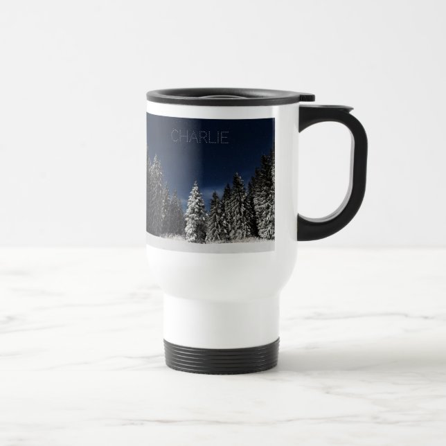 Caneca Térmica Canetas de texto personalizadas do Céu de inverno (Direita)