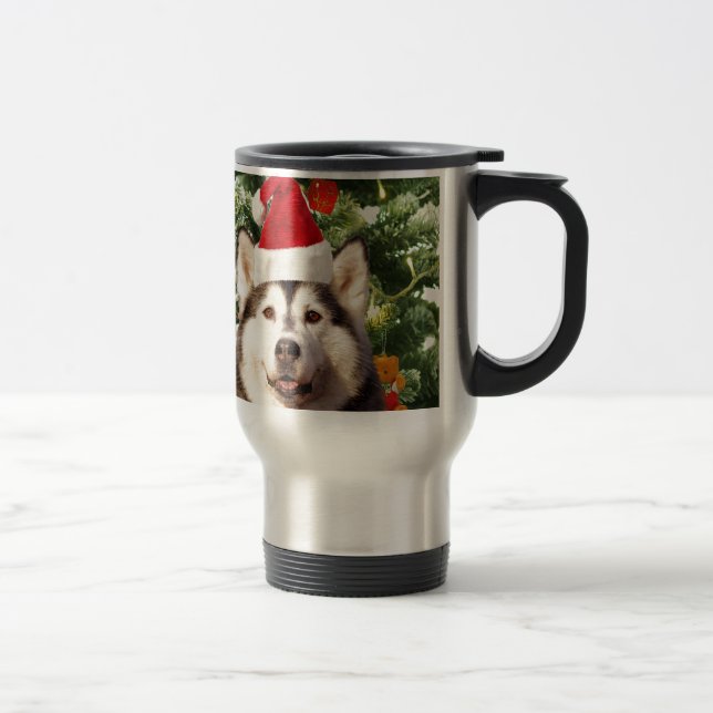 Caneca Térmica Canteiro de Árvores de Natal Siberian Husky Snowma (Direita)
