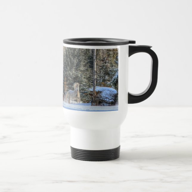 Caneca Térmica Canterna, Cavalos Correntes na Foto da Neve de inv (Direita)