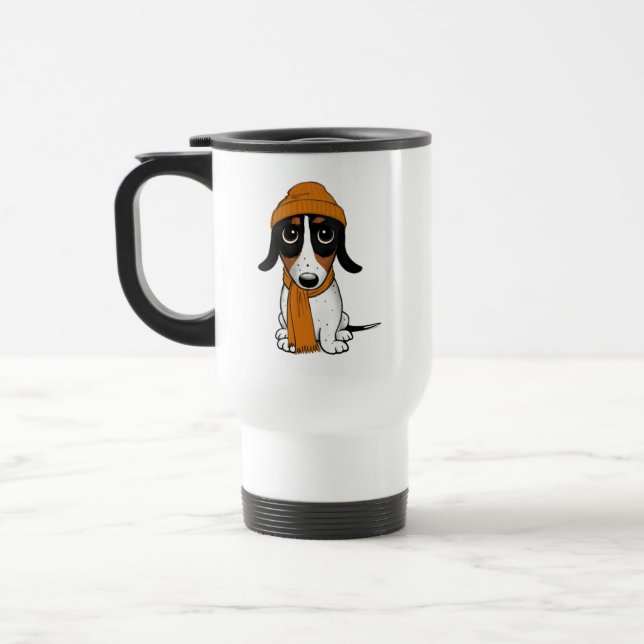 Caneca Térmica Cão-Hipster de Dachshund Piebald (Esquerda)