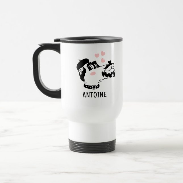 Caneca Térmica Cão-Poodle Francês Vestindo nome personalizado Ber (Esquerda)