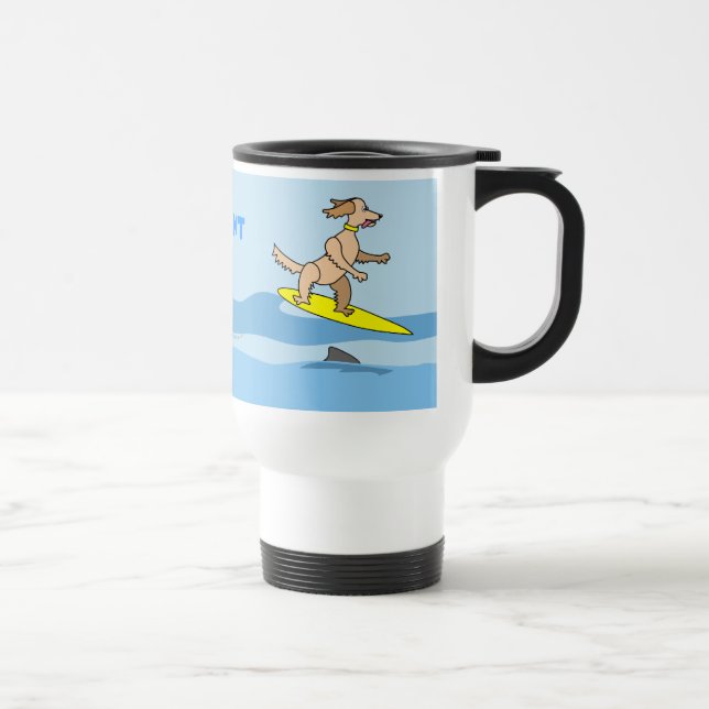 Caneca Térmica Cão surfando e ondas dos desenhos animados bonitos (Direita)