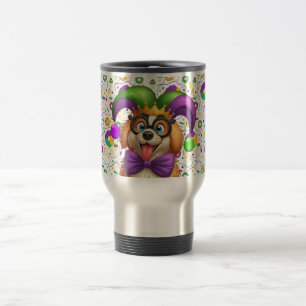 Caneca Térmica Cãozinho bonito Mardi Gras com chapéu de gester
