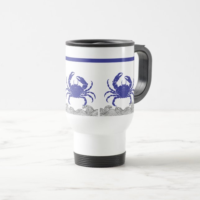 Caneca Térmica Caranguejo Azul e Mug de Ondas (Frente Esquerda)