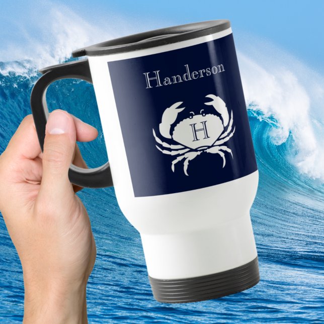 Caneca Térmica Caranguejo Branco Marinho Azul Monograma Náutico (Criador carregado)
